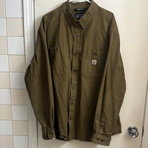 Carhartt Olive Work Button-Up Shirt with Chest Pockets